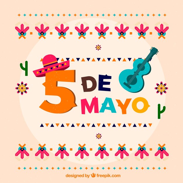 Fondo de cinco de mayo con ornamentos planos
