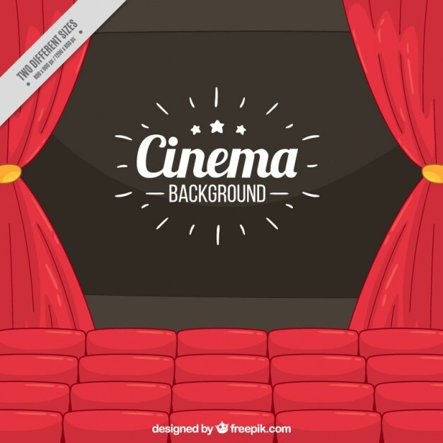 Fondo de cine con cortinas y butacas rojas