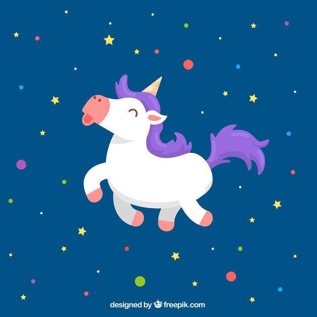 Fondo de círculos de colores y estrellas con unicornio