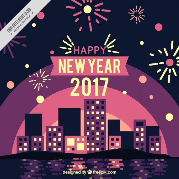 Fondo de ciudad celebrando el año nuevo 