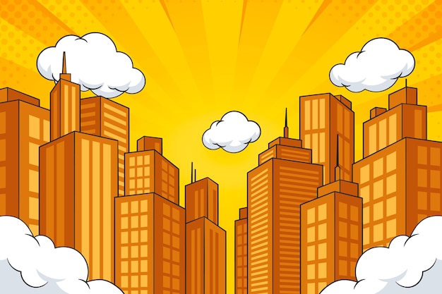 Fondo de la ciudad del cómic dibujado a mano