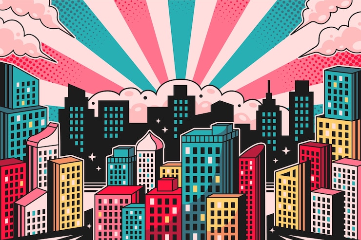 Vector gratuito fondo de la ciudad del cómic dibujado a mano