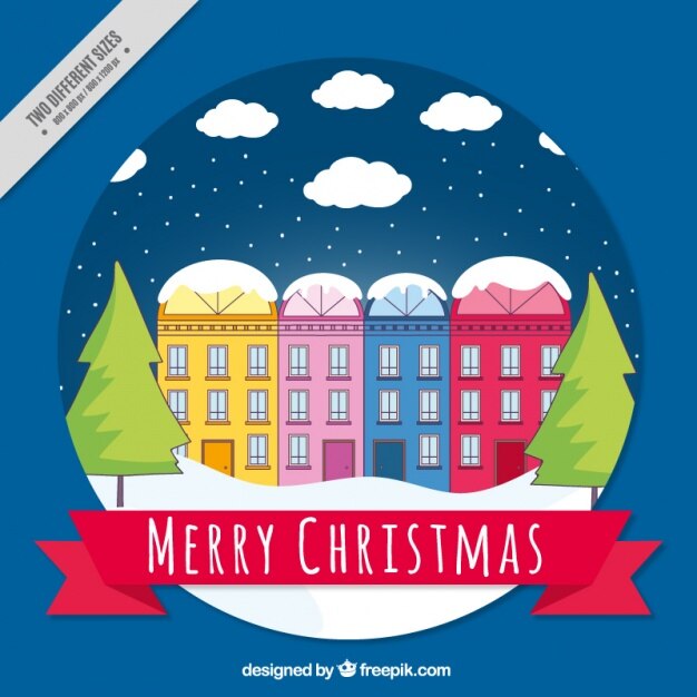 Vector gratuito fondo de ciudad con edificios nevados 