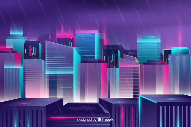 Fondo de ciudad futurista de noche