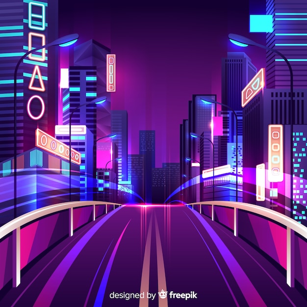 Fondo de ciudad futurista de noche