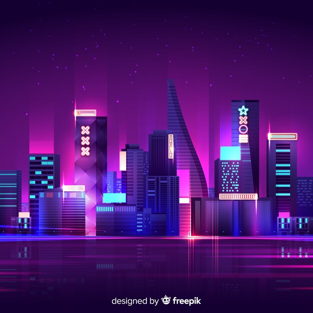 Fondo de ciudad futurista de noche