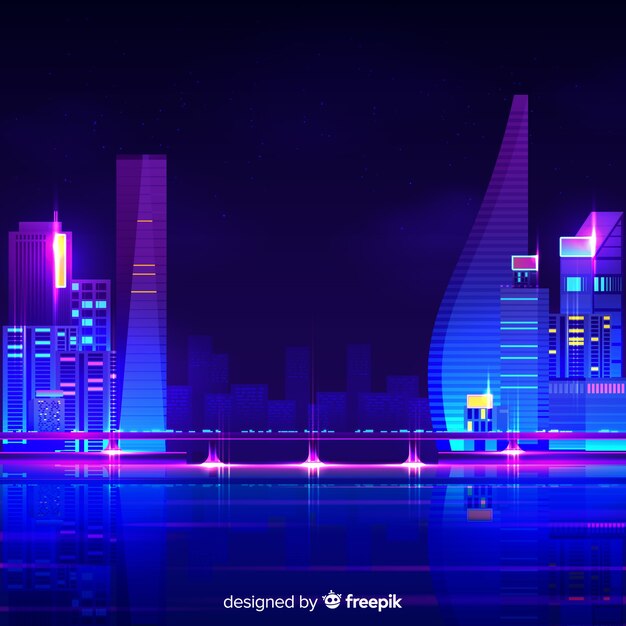 Fondo de ciudad futurista de noche