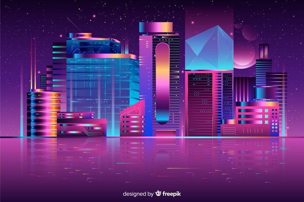 Fondo de ciudad futurista de noche