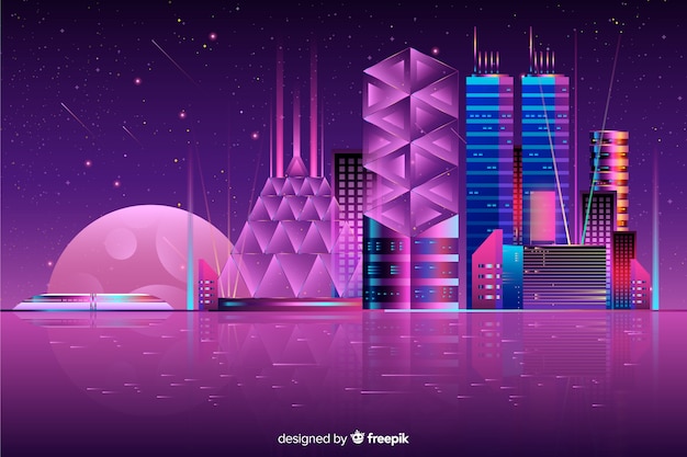 Fondo de ciudad futurista de noche