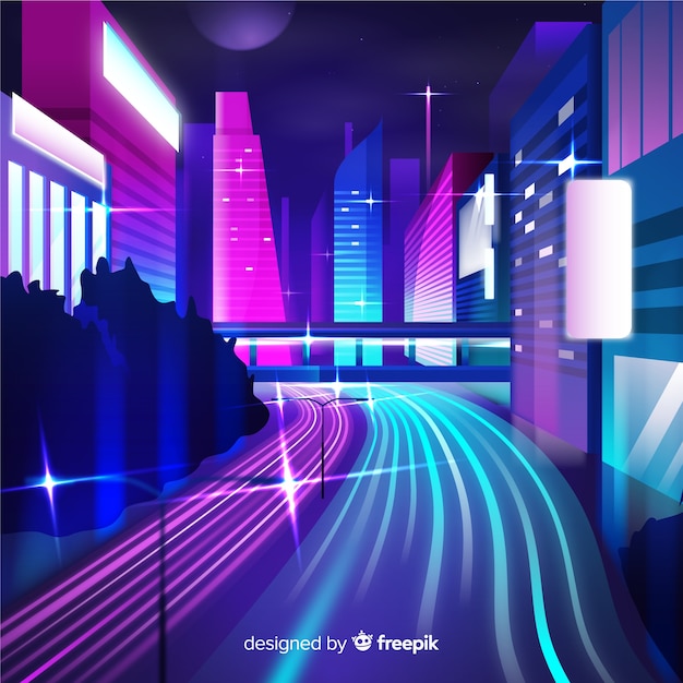 Fondo de ciudad futurista de noche