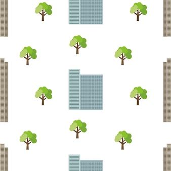 Fondo de ciudad impecable con casas modernas y árboles verdes. ilustración vectorial