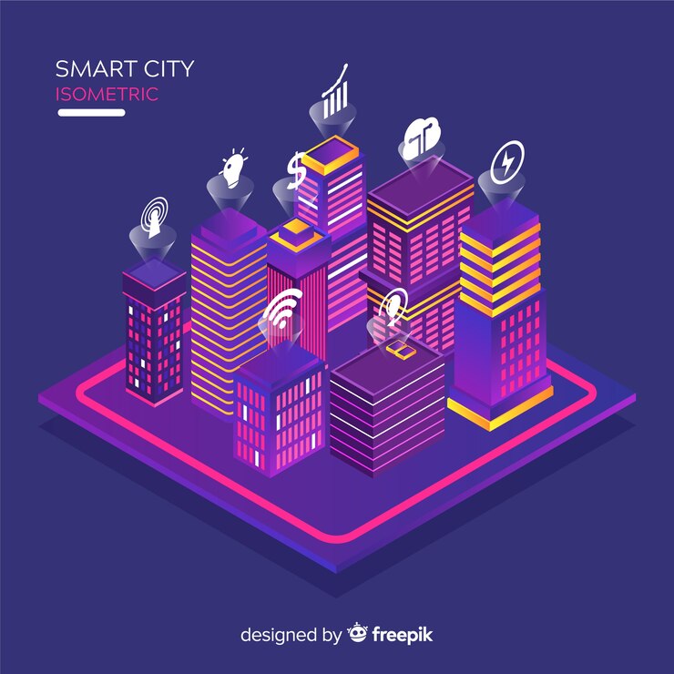 Vector gratuito fondo ciudad inteligente isométrico