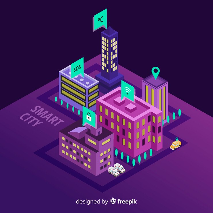 Vector gratuito fondo ciudad inteligente isométrico