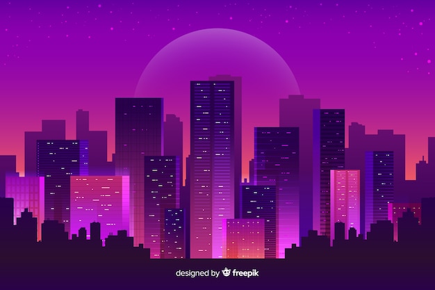 Vector gratuito fondo ciudad de noche futurista