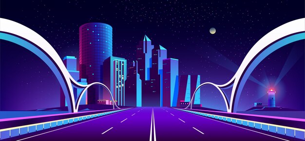 fondo con ciudad de noche en luces de neón
