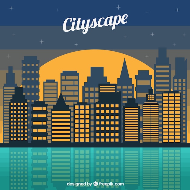 Vector gratuito fondo de ciudad de noche plana moderna