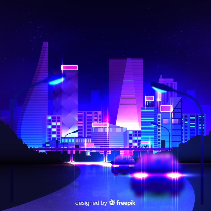 Vector gratuito el fondo de la ciudad nocturna futurista