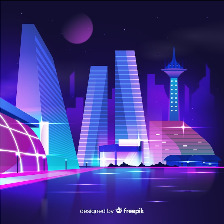 Vector gratuito el fondo de la ciudad nocturna futurista
