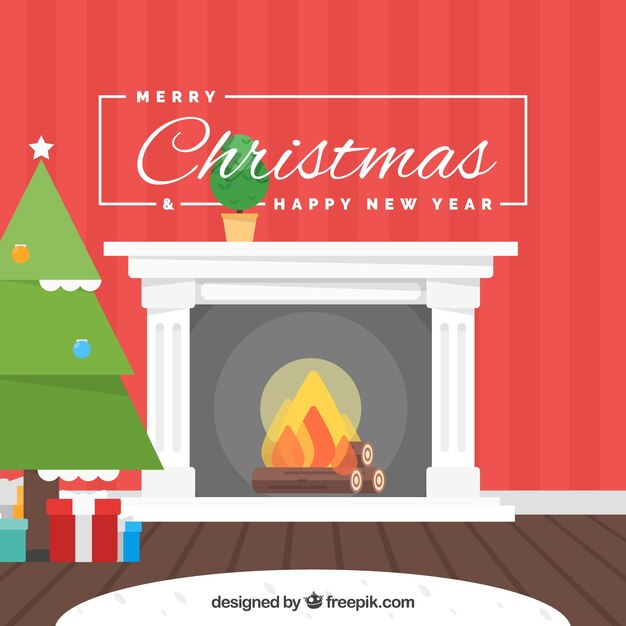 Fondo clásico de navidad con chimenea