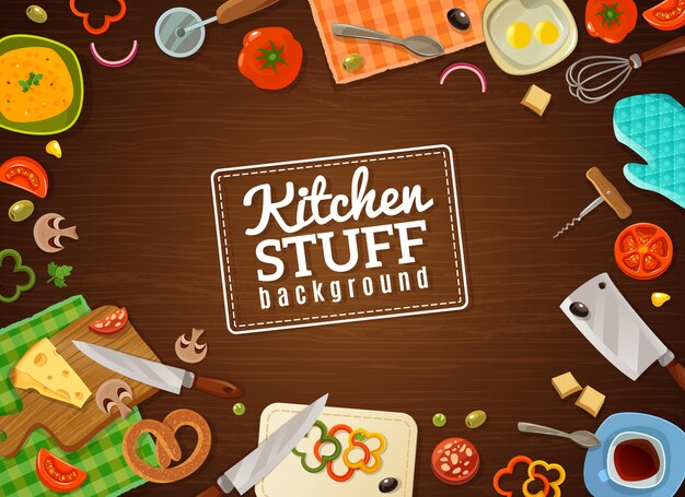 Fondo de cocina con cosas de cocina