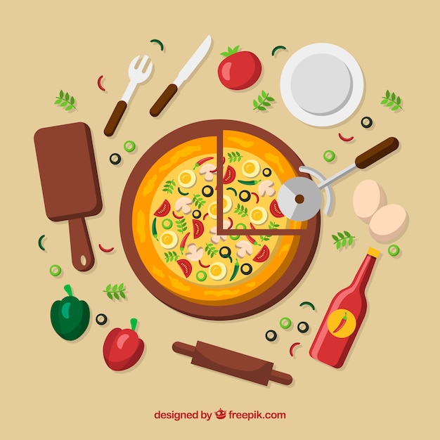 Vector gratuito fondo cocinando pizza con diseño plano