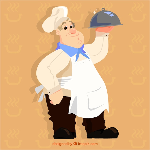 Fondo con cocinero sujetando una bandeja