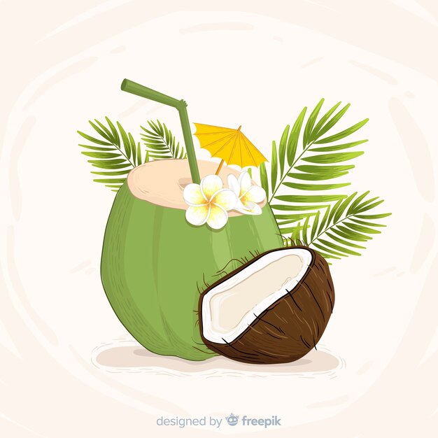 Fondo cóctel de coco dibujado a mano
