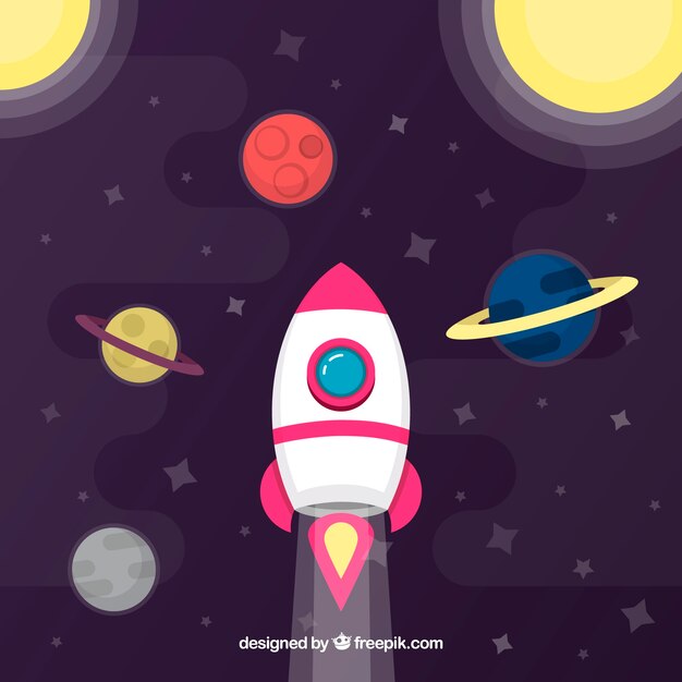 Fondo de cohete con planetas