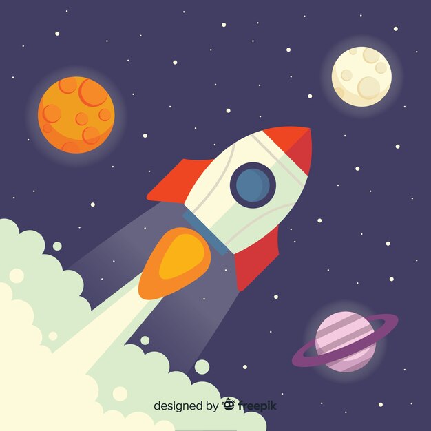 Fondo de cohete con planetas