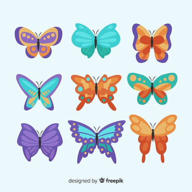 Vector gratuito fondo colección mariposas coloridas