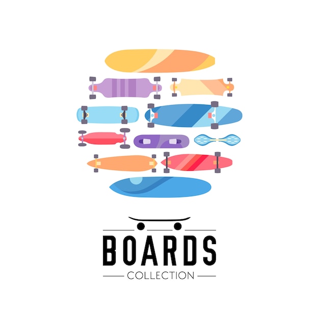 Fondo de la colección de patinetas y patinetas con patinetas ubicadas en un círculo