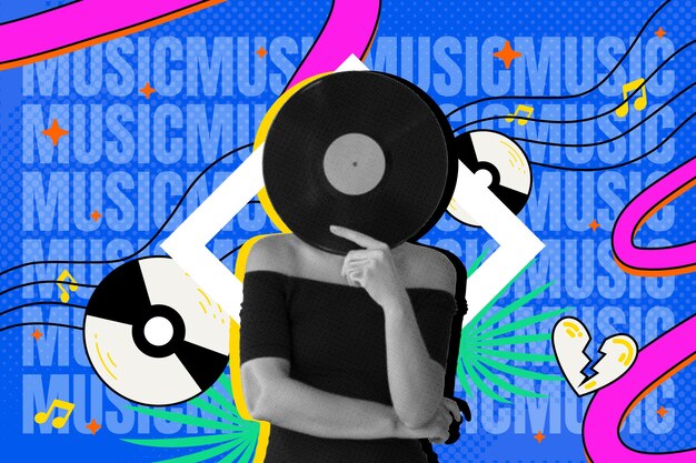 Fondo de collage punk dibujado a mano en medio tono