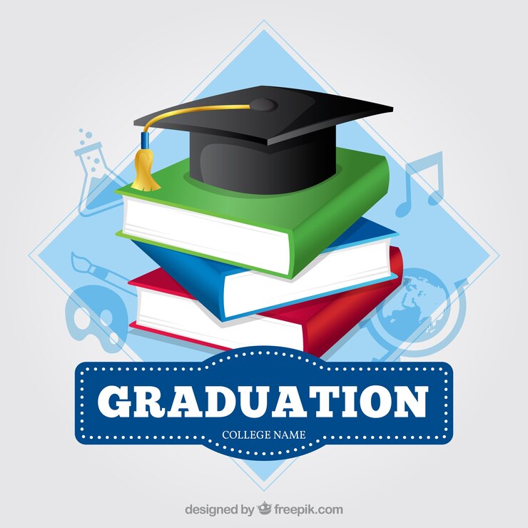 Vector gratuito fondo de color con libros y gorro de graduación