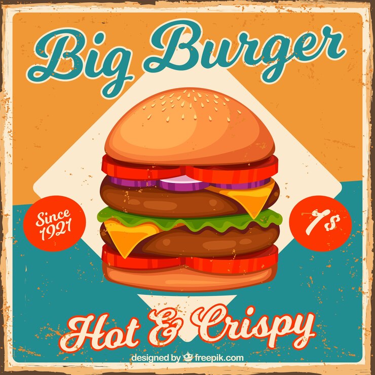Vector gratuito fondo coloreado con hamburguesa en estilo retro