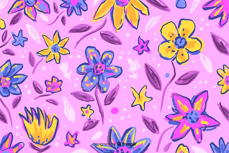 Vector gratuito fondo con coloridas flores pintadas.