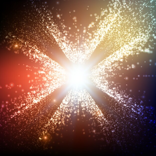 Fondo colorido abstracto del espacio. Explosión de partículas brillantes