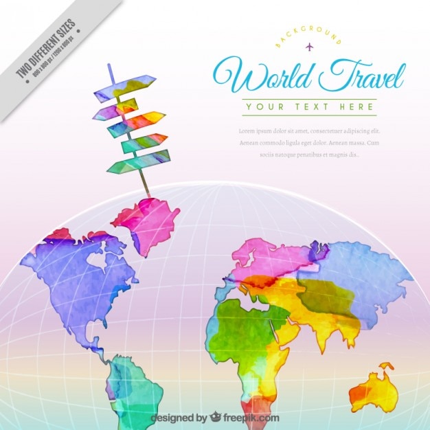 Vector gratuito fondo colorido de acuarela de viaje con un mapa