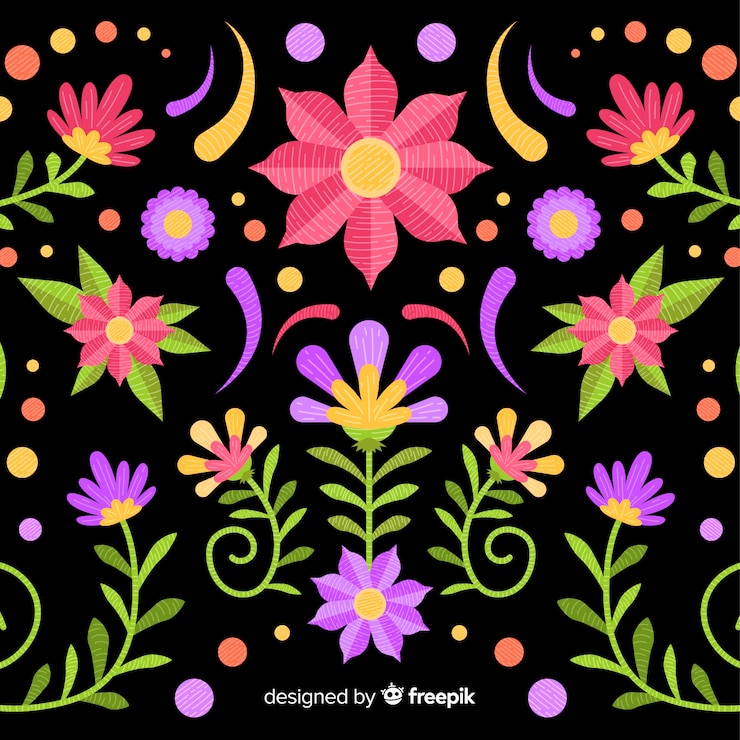 Vector gratuito fondo colorido de bordado de flores mexicano