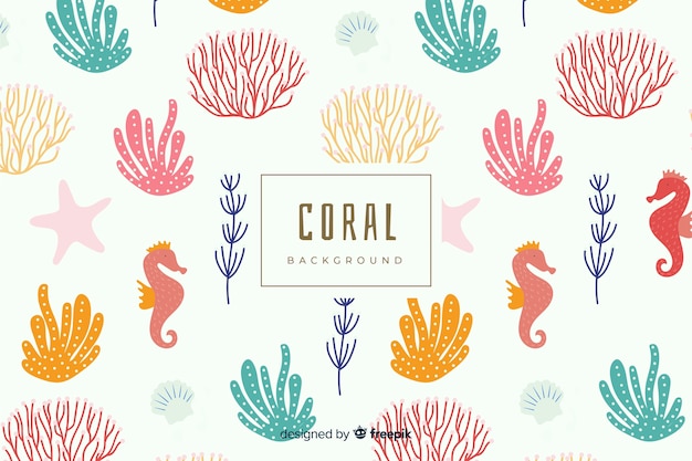 Fondo colorido coral dibujado a mano