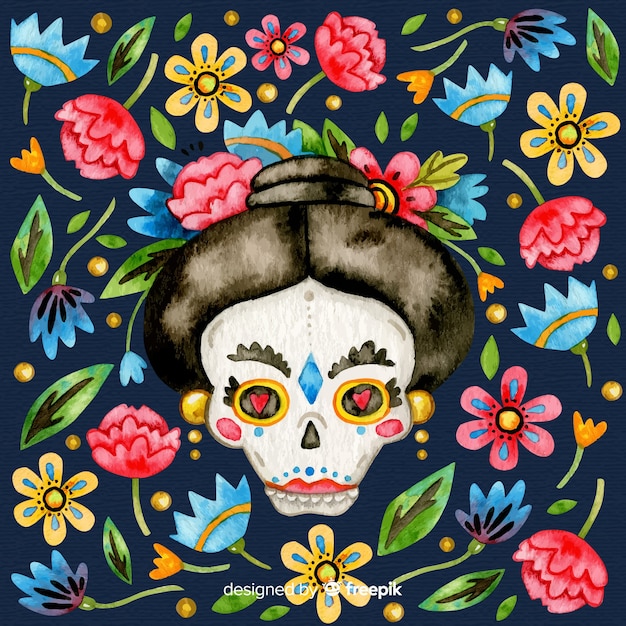 Vector gratuito fondo colorido de día de muertos en acuarela