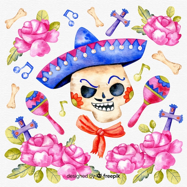 Fondo colorido de día de muertos en acuarela