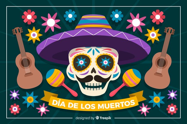 Fondo colorido dia de muertos en diseño plano
