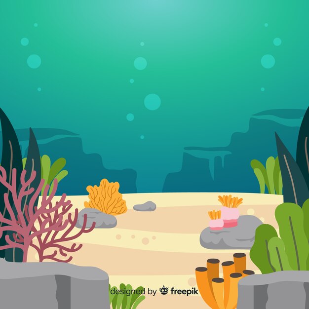 Fondo colorido dibujado a mano coral bajo el agua
