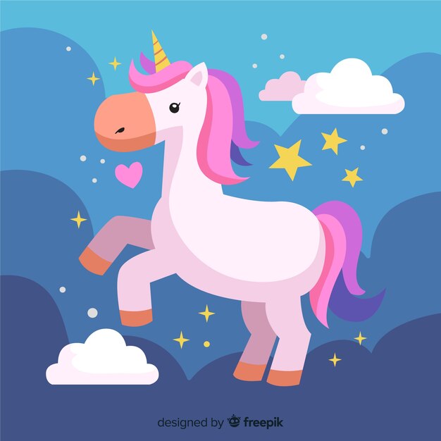 Fondo colorido en diseño plano con bonito unicornio