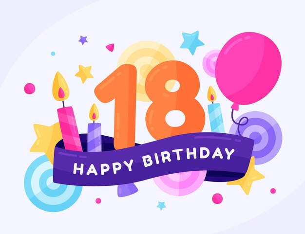 Fondo colorido feliz cumpleaños 18