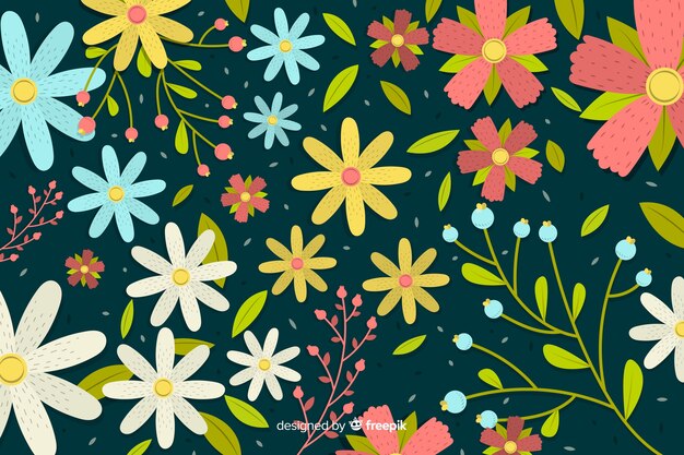 Fondo colorido de flores dibujado a mano