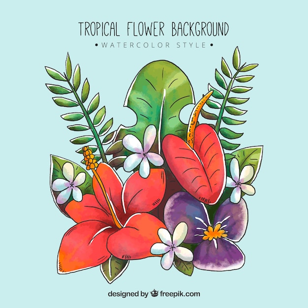 Vector gratuito fondo colorido de flores tropicales con estilo de acuarela