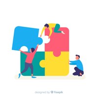 Vector gratis fondo colorido gente haciendo puzzle juntos