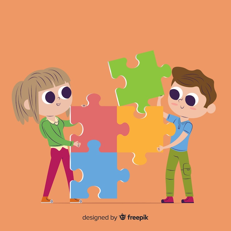 Vector gratuito fondo colorido gente haciendo puzzle juntos