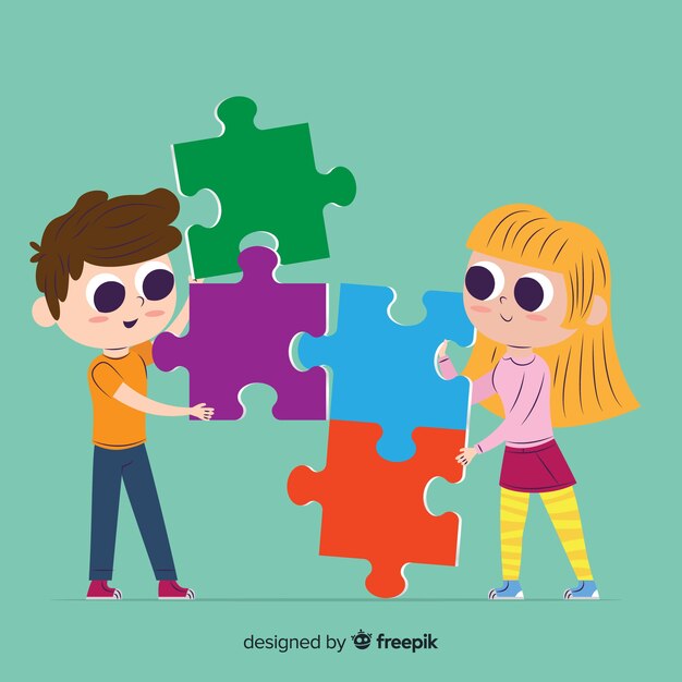 Fondo colorido gente haciendo puzzle juntos